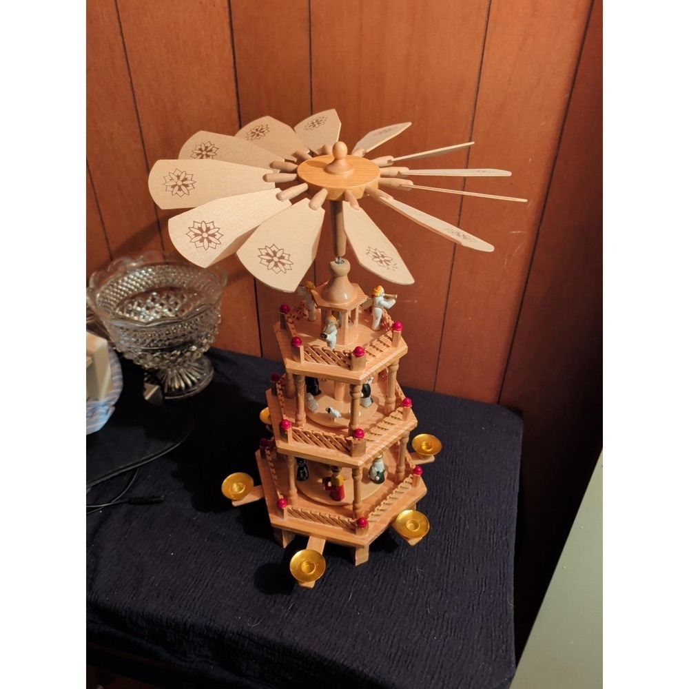 VTG Dayton Hudson 3-Tier Wooden Christmas Windmill Carousel Nativity Pyramid
